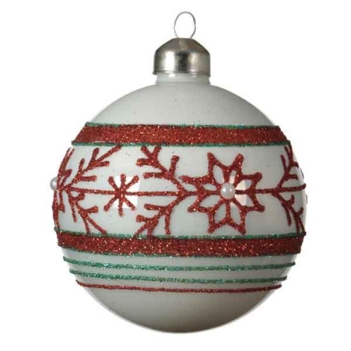 Pack 3 Bauble glass glitter white