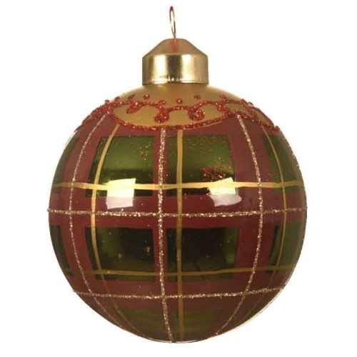 Pack 3 Bauble glass glitter checked