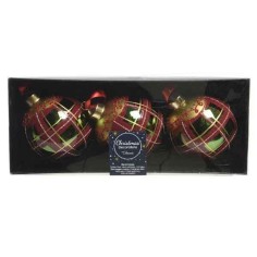 Pack 3 Bauble glass glitter checked