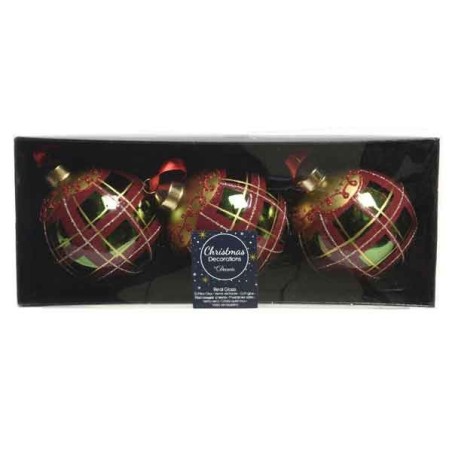 Pack 3 Bauble glass glitter checked