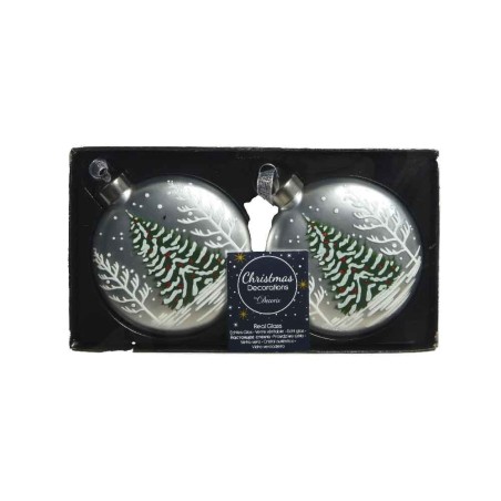 Pack 2 Bauble matt color christmas tree silver