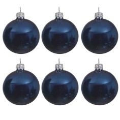 Pack 6 Bauble glass shiny blue