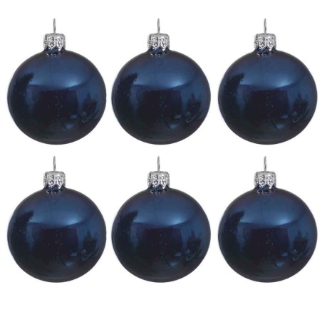Pack 6 Bauble glass shiny blue