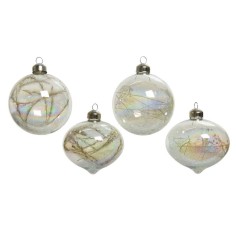 Bauble glass iridescent dried flowers/grasses 4ass