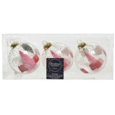 Bauble glass transparant white dot-pink tree