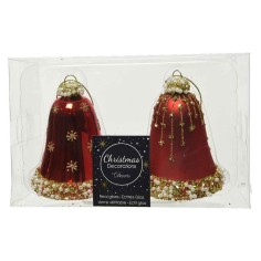 Bell glass matt- shiny gold glitter & beads- pearls 2ass