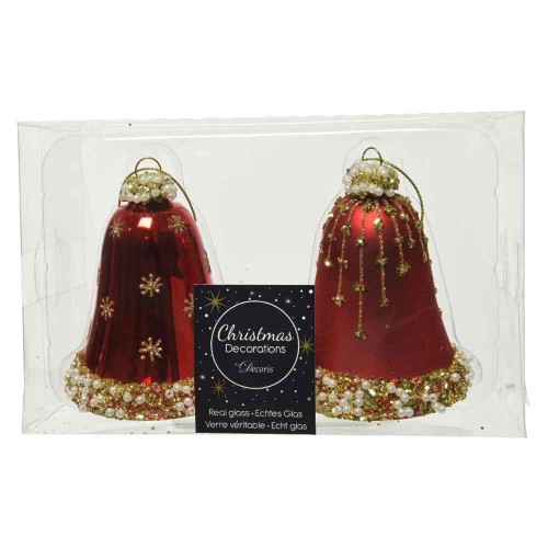 Bell glass matt- shiny gold glitter & beads- pearls 2ass