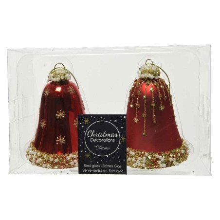 Bell glass matt- shiny gold glitter & beads- pearls 2ass