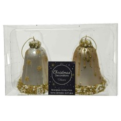 Bell glass matt- enamel gold glitter & beads- pearls 2ass