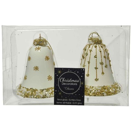 Bell glass extra matt- enamel gold glitter & beads- pearls 2ass
