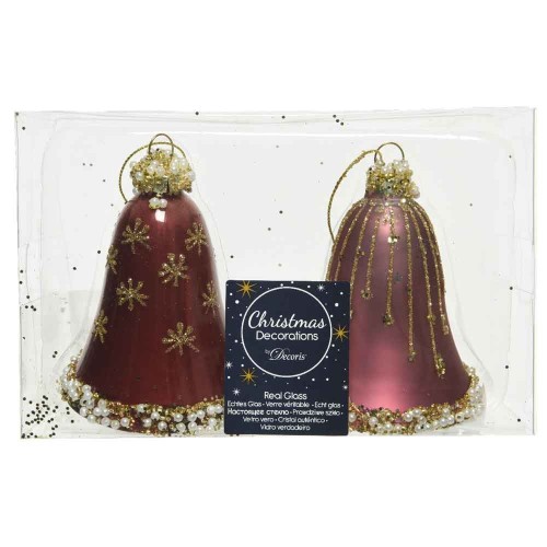 Bell glass matt- enamel gold glitter & beads- pearls 2ass