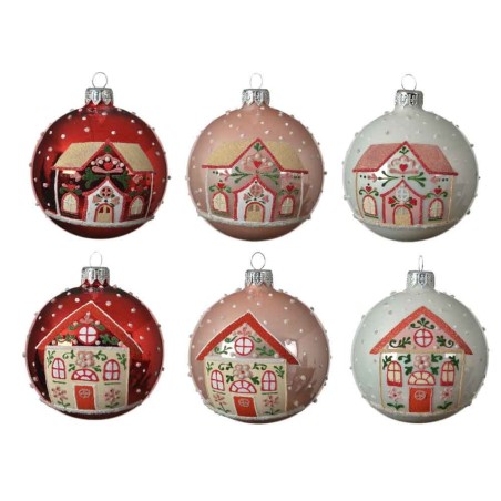 Bauble glass shiny ginger bread house 6col ass