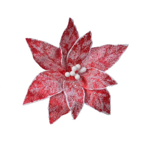 Poinsettia on clip polyester snow velvet 2ass
