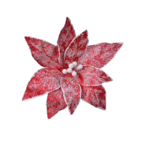 Poinsettia on clip polyester snow velvet 2ass