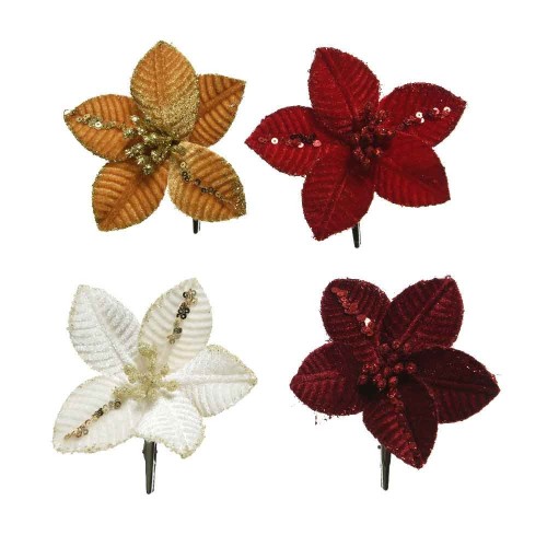 Poinsettia on clip polyester spangels velvet 4col ass