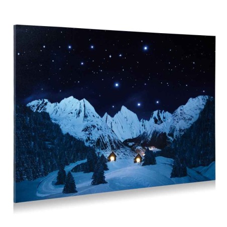 Mountain village by night lighted background