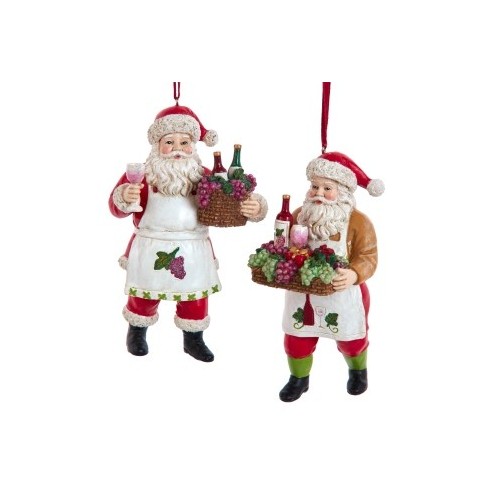 4.5"WINE SANTA W/WINE BASKET ORN 2/