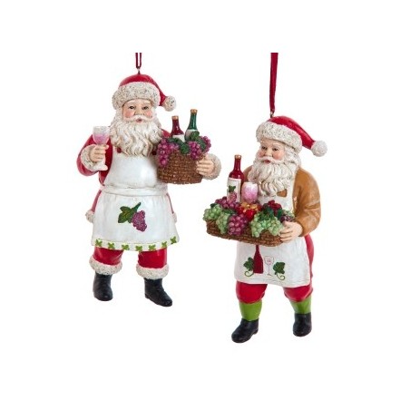 4.5"WINE SANTA W/WINE BASKET ORN 2/