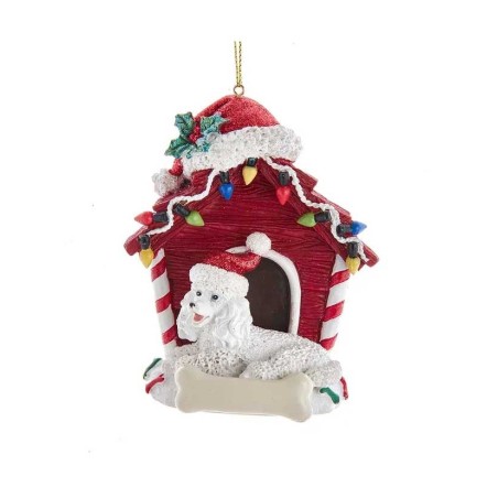 4"RESIN POODLE W/DOGHOUSE ORN.