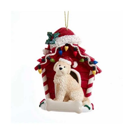 4"RESIN GOLDENDOODLE W/DOGHOUSE ORN