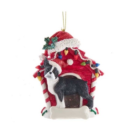 4"RESIN BOSTON TERRIER W/DOGHOUSE O