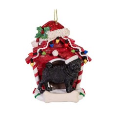 Black Pug Doghouse  10cm