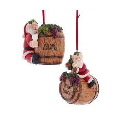 3.75"RESIN SANTA WINE BARREL ORN 2/