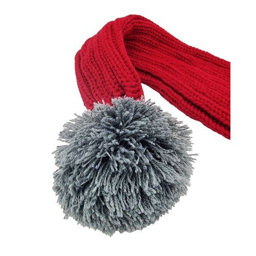 Santa hat - Red w. grey brim coarse knit