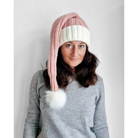 Santa hat - Pink w. white brim coarse knit