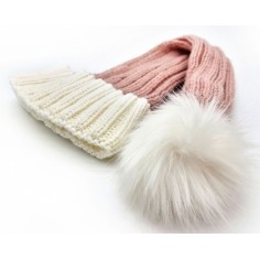 Santa hat - Pink w. white brim coarse knit