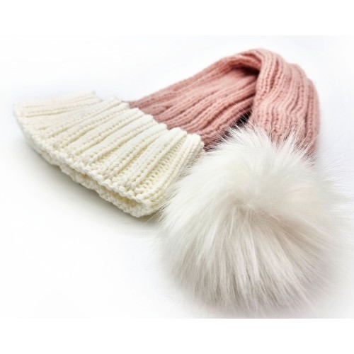 Santa hat - Pink w. white brim coarse knit