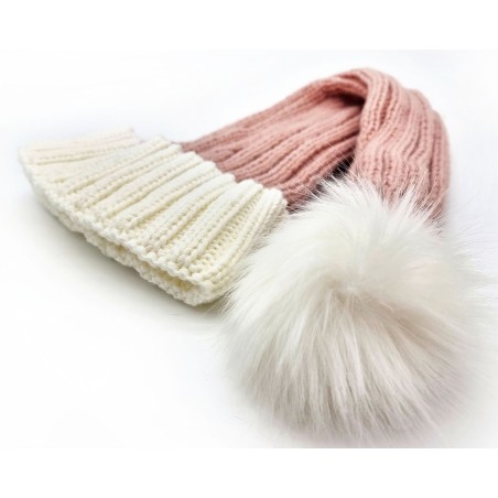 Santa hat - Pink w. white brim coarse knit