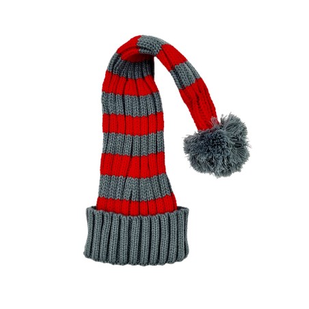 Santa hat - Red/grey striped coarse knit