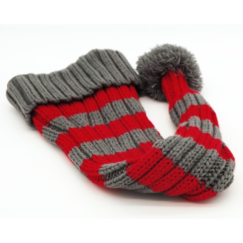 Santa hat - Red/grey striped coarse knit