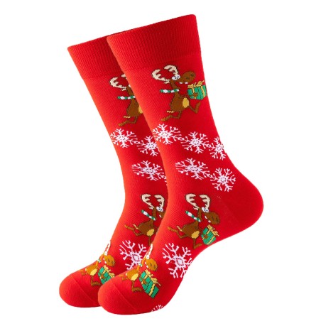 Sock - Red w. very happy reindeer