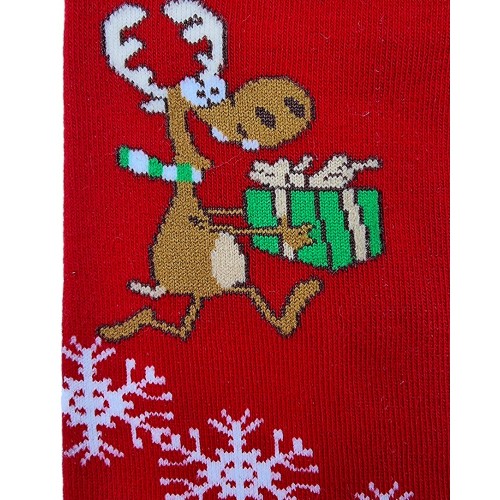 Sock - Red w. very happy reindeer