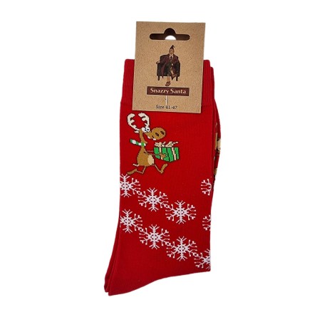 Sock - Red w. very happy reindeer