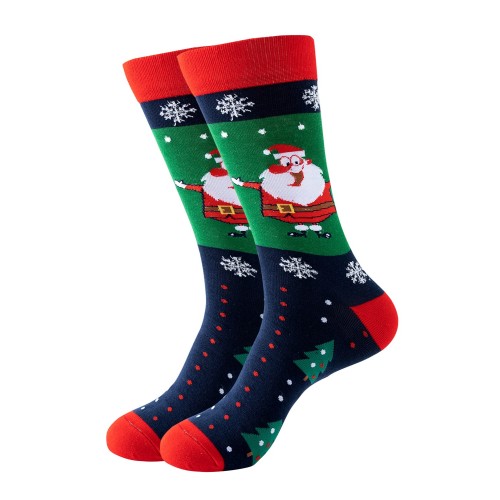 Sock - Blue/green Santa w. skinny legs