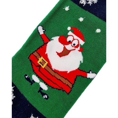 Sock - Blue/green Santa w. skinny legs
