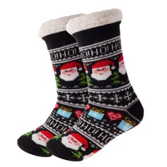 Cozy sock - Black  w. Santa and gifts ADULT