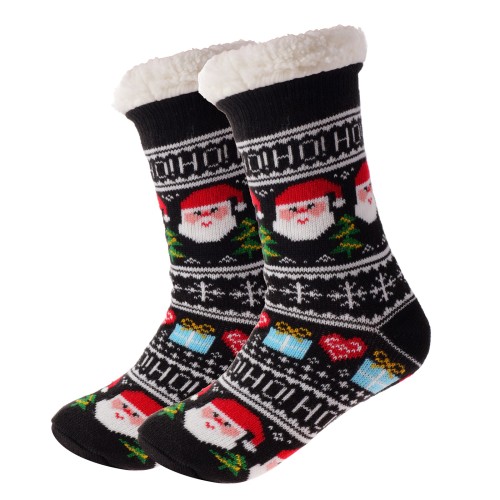 Cozy sock - Black  w. Santa and gifts ADULT
