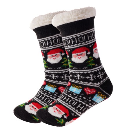 Cozy sock - Black  w. Santa and gifts ADULT