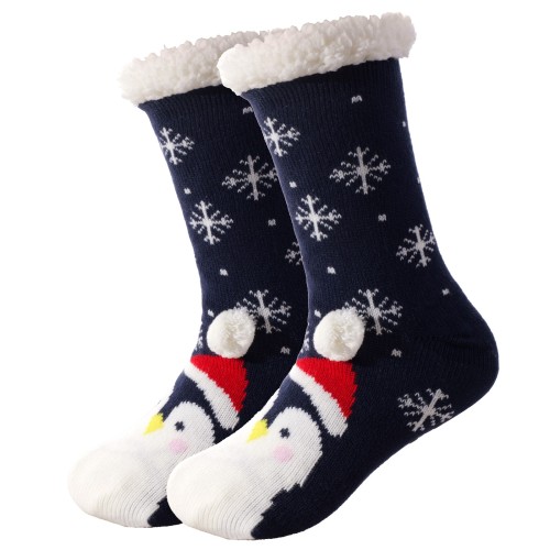 Cozy sock - Dark blue w. penguin ADULT