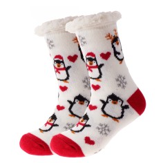 Cozy sock - White w. penguins ADULT