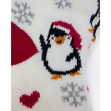 Cozy sock - White w. penguins ADULT