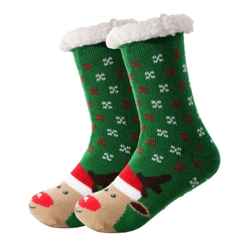Cozy sock - Green w. Rudolph ADULT