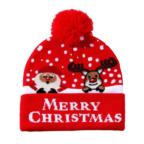 Beanie - red w. Rudolph&Santa English