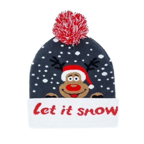 Blinking beanie LEDS  - Grey w. Rudolph "Let it snow"