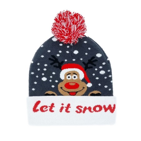 Blinking beanie LEDS  - Grey w. Rudolph "Let it snow"