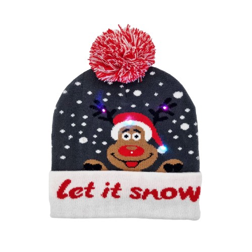 Blinking beanie LEDS  - Grey w. Rudolph "Let it snow"